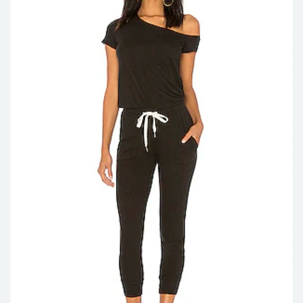 n:PHILANTHROPY Black One-Shoulder Jumpsuit with Drawstring Waist